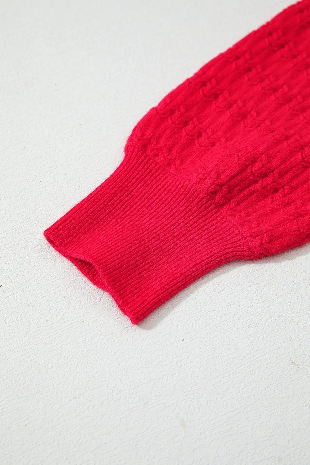 Fiery Red Trendy Print Knit Ribbed Cuffs Crew Neck Sweater Dear-Lover Dropshipping